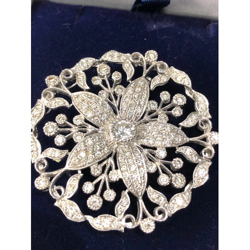 46 - Fine antique white gold / plat floral diamond pendant pin brooch central diamond measures approx 4mm... 