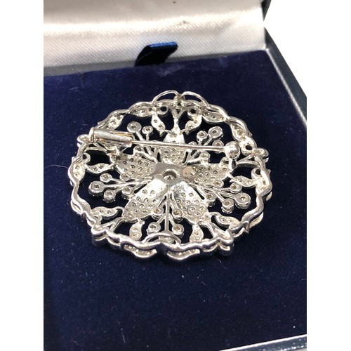 46 - Fine antique white gold / plat floral diamond pendant pin brooch central diamond measures approx 4mm... 