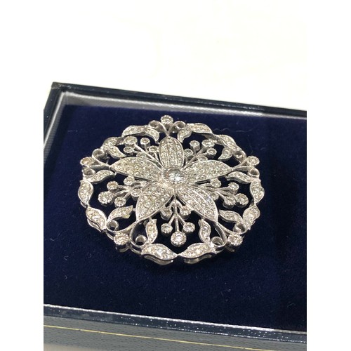 46 - Fine antique white gold / plat floral diamond pendant pin brooch central diamond measures approx 4mm... 