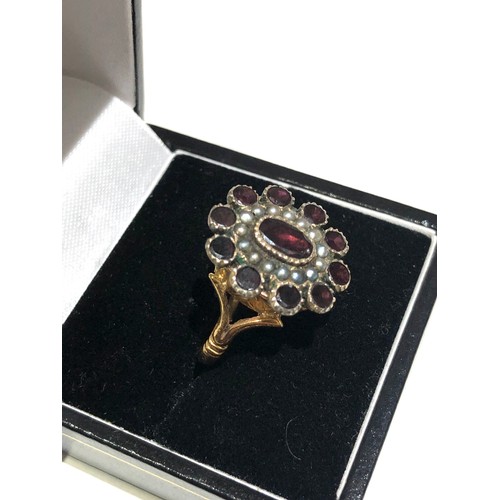 49 - Antique Georgian 22ct gold garnet and seed-pearl ring in good condition weight 6.6g