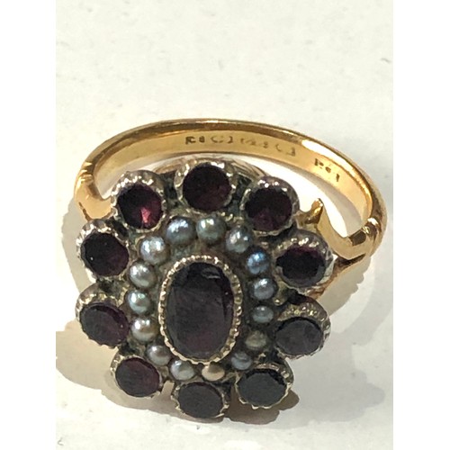 49 - Antique Georgian 22ct gold garnet and seed-pearl ring in good condition weight 6.6g