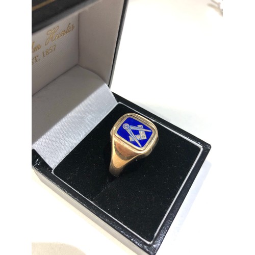 70 - Vintage 9ct god & enamel swivel gents masonic ring weight 5g