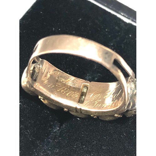 71 - Antique gold ametyst mourning ring inscribed 1803 to 187- weight 2.4g