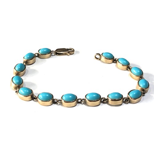 72 - 9ct gold turquoise stone set bracelet measures approx  20cm long 7mm wide weight 13.2g