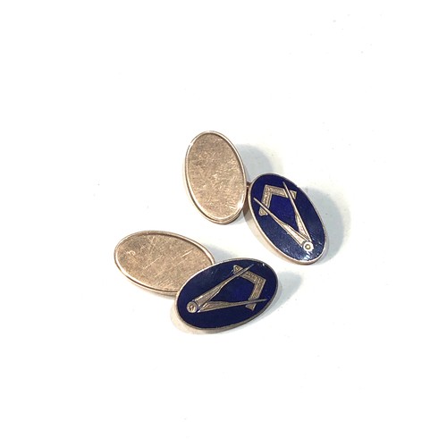 86 - Pair of vintage 9ct gold and enamel masonic cufflinks weight 8.6g