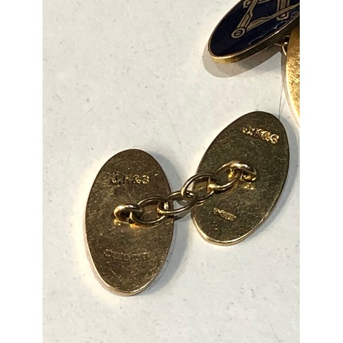 87 - Pair of vintage 9ct gold and enamel masonic cufflinks weight 7.9g