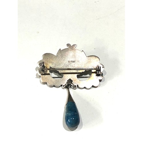 238 - Vintage Marius Hammer silver and stone set brooch measures approx 7.4cm drop by 5cm wide