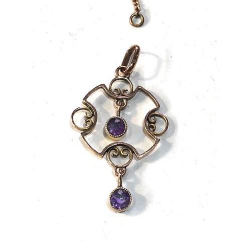 258 - Antique 9ct gold and amethyst pendant and chain 2.8g