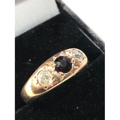 158 - Antique 9ct gold diamond and garnet gypsy ring weight 3.5g