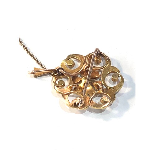 201 - Antique 18ct gold seed-pearl brooch measures approx 3.6mm drop by 2.6cm dia weight 6.4g xrt tested a... 