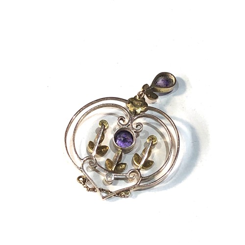 209 - 9ct gold amethyst  & seed-pearl pendant