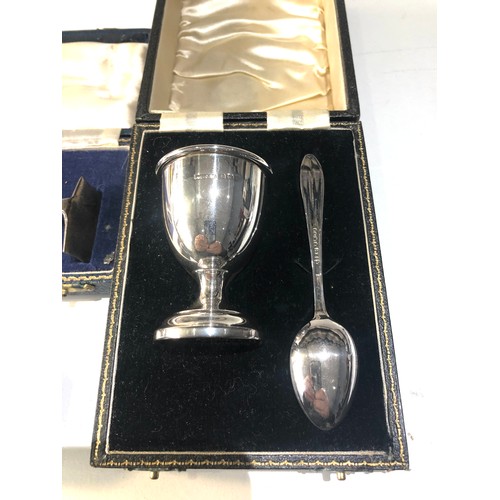 27 - selection of silver items includes silver salts ,babies feeding spoons and boxed silver egg cup and ... 