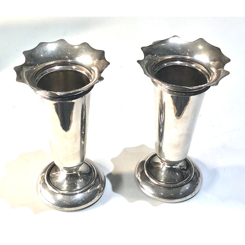 20 - Pair of silver flower vases each measure approx 14.5cm weighted bases total weight 368g Birmingham s... 