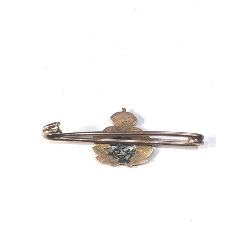 159 - Boxed 9ct gold royal navy sweetheart brooch measurEs approx 4.1cm by 1.6cm weight 2.6g