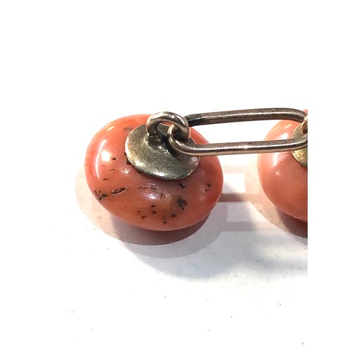 226 - Antique 9ct gold and coral cufflinks each corla bead measures approx 1.1cm dia marks and surface cra... 