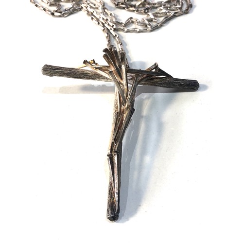 272 - large modernist silver crucifix and silver chain the crucifix measures approx 6.4cm by 5.8cm on a 28... 