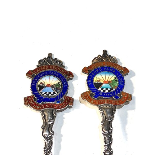 3 - 4 1928 antique silver and enamel ladies masonic spoons ladies evening trafford park lodge No 4486 go... 