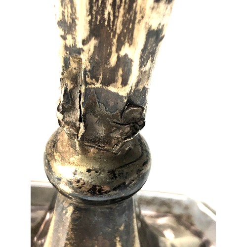 67 - large silver flower vase damage to joint as shown filled  base measures approx 23cm tall total weigh... 