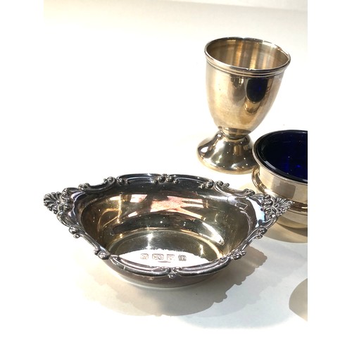 40 - Selection of silver items included pair silver salts egg cup small sweet dish and kangaroo napkin ri... 