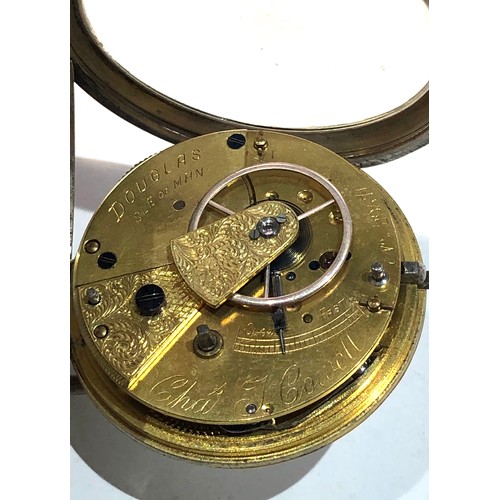 339 - Antique silver cased fusee pocket watch Chas j cowell douglas isle of white watch fully wound but wi... 