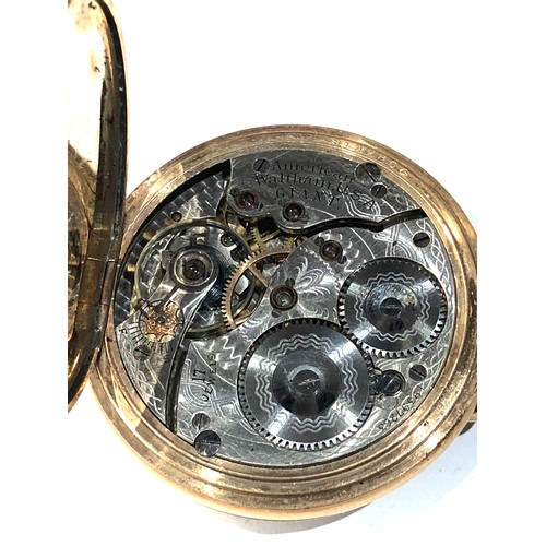 342 - Antique gold plated cased waltham giant pocket watch  balance will spin  does  tick but sold as part... 