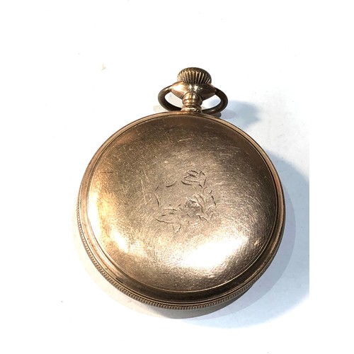 343 - Antique gold plated cased waltham pocket watch  balance will spin fully wound  but sold as parts spa... 