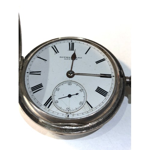 344 - Antique silver full hunter cased Rotherhams London fusee pocket watch  balance will spin does tick b... 