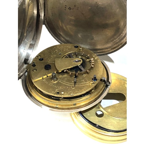 344 - Antique silver full hunter cased Rotherhams London fusee pocket watch  balance will spin does tick b... 