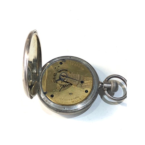 347 - Antique silver cased Am watch Co waltham pocket watch  balance will spin does not tick keeps winding... 