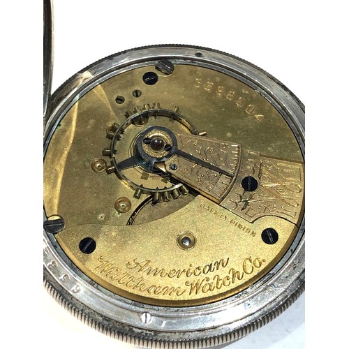 347 - Antique silver cased Am watch Co waltham pocket watch  balance will spin does not tick keeps winding... 