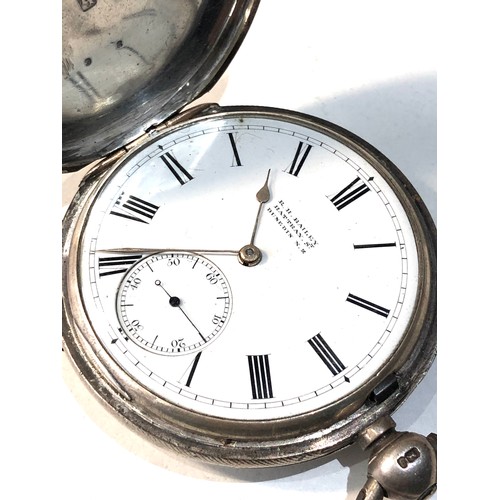 349 - Antique silver full hunter cased R.H.Bailey Dunedin NZ  pocket watch  balance will spin does tick bu... 