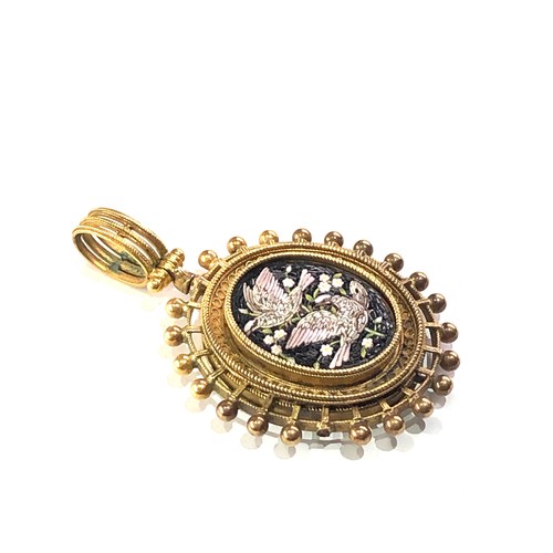 235 - Fine victorian High carat gold micro mosiac panel  pendant measures approx 47mm by 30mm weight 11g x... 