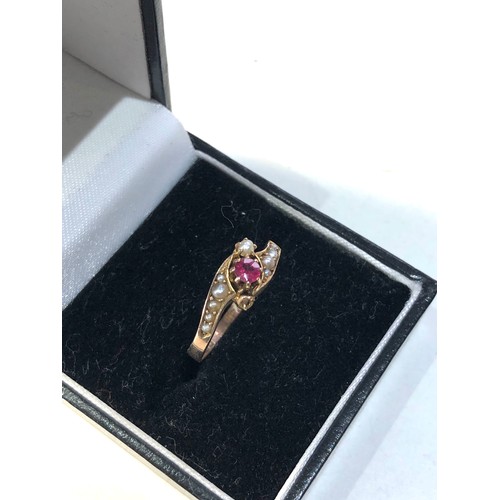 239 - Antique 9ct gold seed-pearl and ruby ring missing small seed-pearl as shown