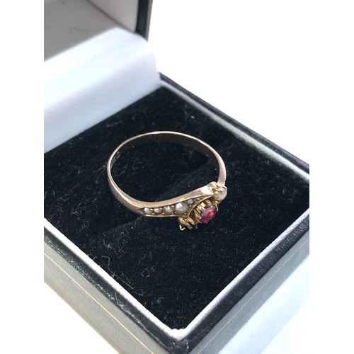 239 - Antique 9ct gold seed-pearl and ruby ring missing small seed-pearl as shown