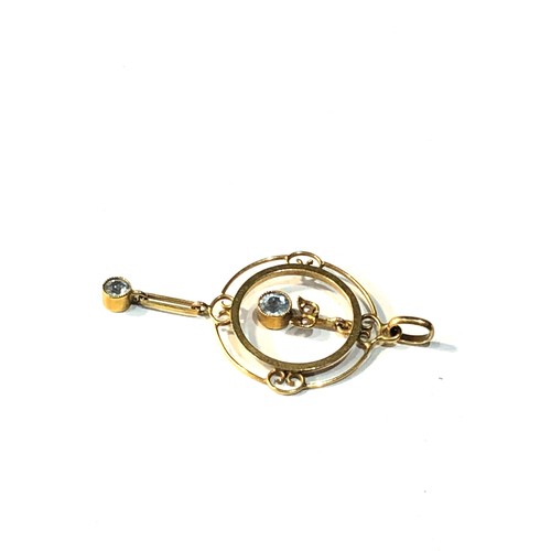 215 - Antique 9ct gold and gem set pendant measures approx 4.4cm drop 2.3cm wide, overall good condition, ... 