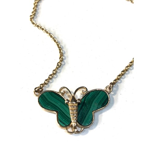 197 - 9ct gold malachite butterfly pendant and chain