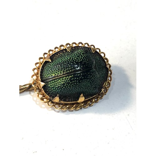 186 - Antique high carat gold scarab beetle stick pin measures approx 6.5cm xrt as 14ct gold