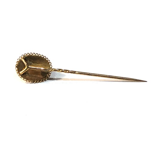 186 - Antique high carat gold scarab beetle stick pin measures approx 6.5cm xrt as 14ct gold