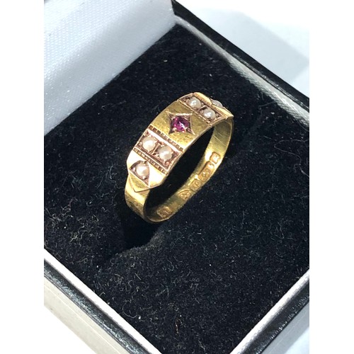 175 - Antique 15ct gold ruby and pearl ring