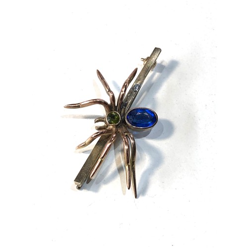 103 - 9ct gold gem set spider brooch weight  solder mark on bar