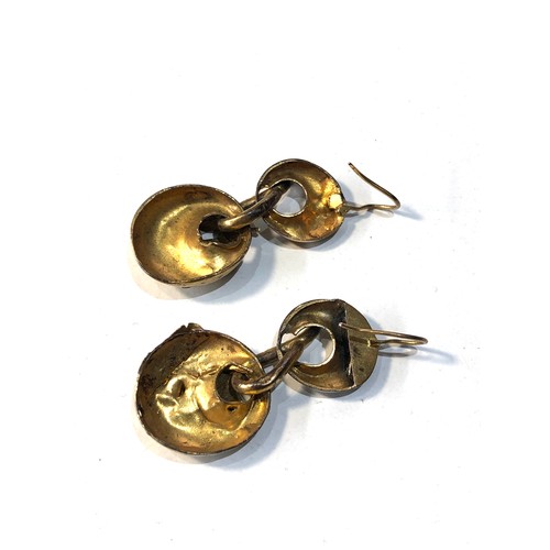 80 - Pair victorian 15ct gold Scottish thistle drop earrings measure approx drop 4cm by 1.7cm age related... 