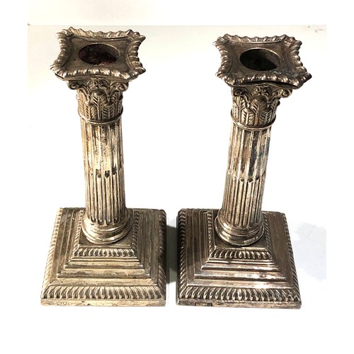 46 - Pair antique silver corinthian column candlesticks london silver hallmarks measure height 18cm