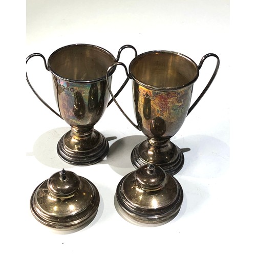 19 - Pair of vintage silver lidded trophy vases weight 127g height 13cm