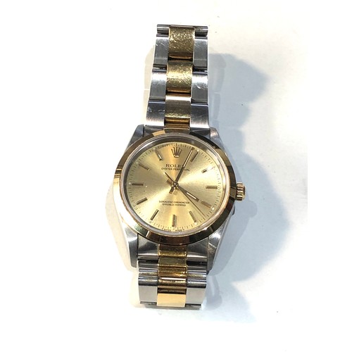 76 - 1999 Rolex Oyster Perpetual 14203 bi metal gold and stainless steel gents wristwatch box and papers ... 