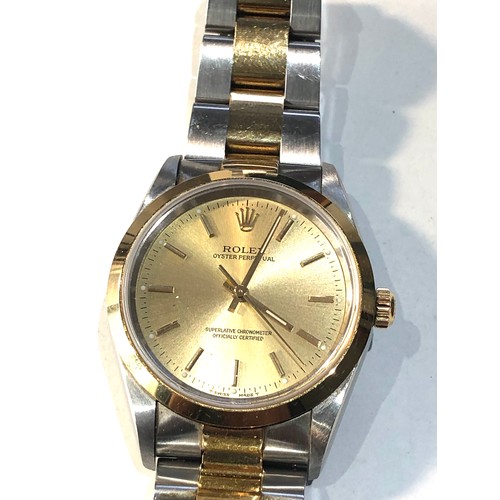 76 - 1999 Rolex Oyster Perpetual 14203 bi metal gold and stainless steel gents wristwatch box and papers ... 