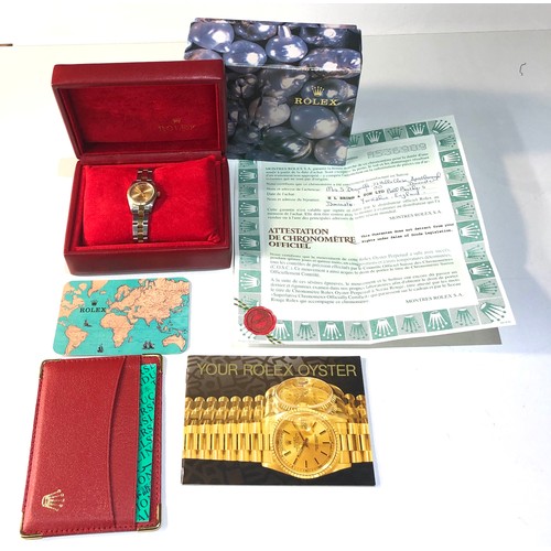 83 - 2000 Ladies Rolex gold and steel Oyster Perpetual 76242 with inner and outer boxes all paper work in... 