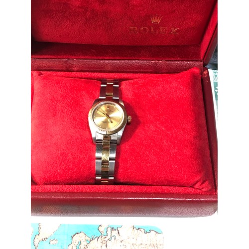 83 - 2000 Ladies Rolex gold and steel Oyster Perpetual 76242 with inner and outer boxes all paper work in... 