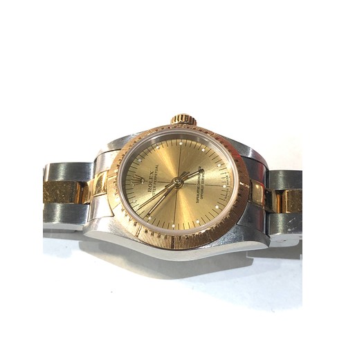 83 - 2000 Ladies Rolex gold and steel Oyster Perpetual 76242 with inner and outer boxes all paper work in... 