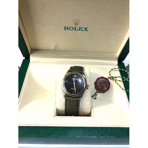 85 - 1968 / 1008 Rolex Oyster perpetual black face cross hair dial dot markers gents wristwatch boxed 157... 