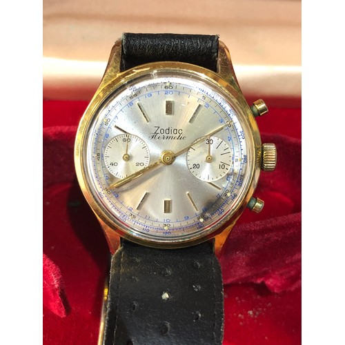 87 - Vintage Zodiac aermetic chronograph gents wristwatch original boxed measures aprox 35mm dia  in work... 